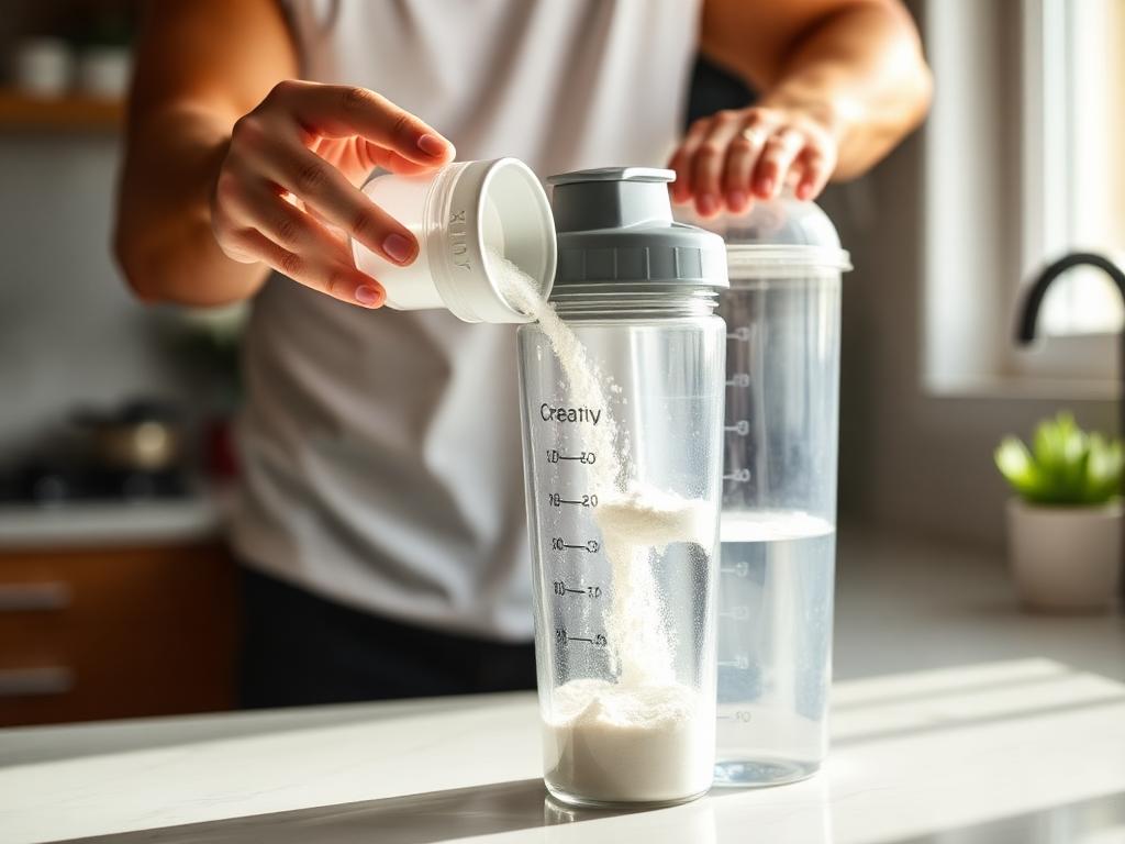 Scooping creatine into a shaker